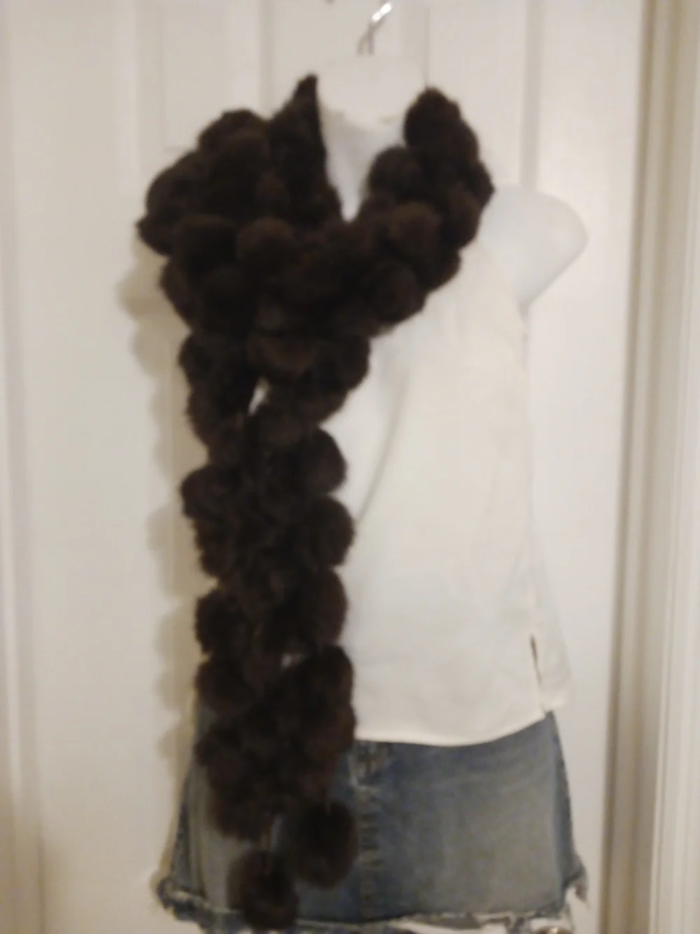 Vintage Brown Mink Pom-Pom Fur Scarf Wrap 6